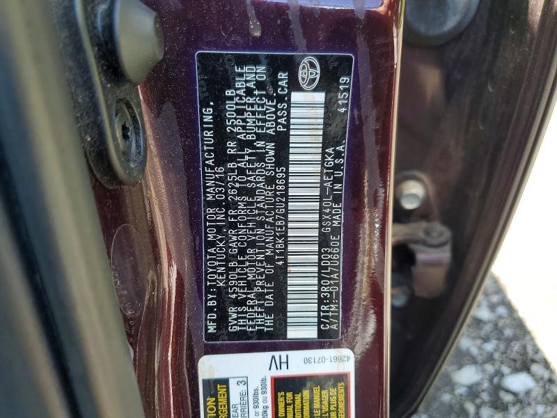 55333846 :رقم المزاد ، 4T1BK1EB7GU218695 vin ، 2016 Toyota Avalon مزاد بيع