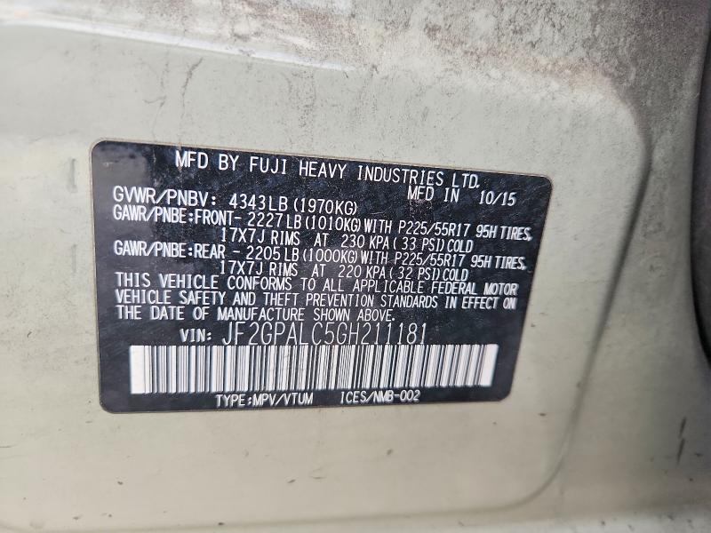 Aukcja sprzedaży 2016 Subaru Crosstrek, vin: JF2GPALC5GH211181, numer aukcji: 53542576