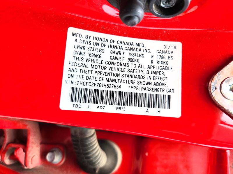54263086 :رقم المزاد ، 2HGFC2F76JH527654 vin ، 2018 Honda Civic مزاد بيع