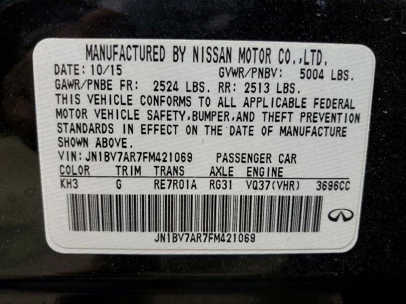 53271346 :رقم المزاد ، JN1BV7AR7FM421069 vin ، 2015 Infiniti Q50 مزاد بيع