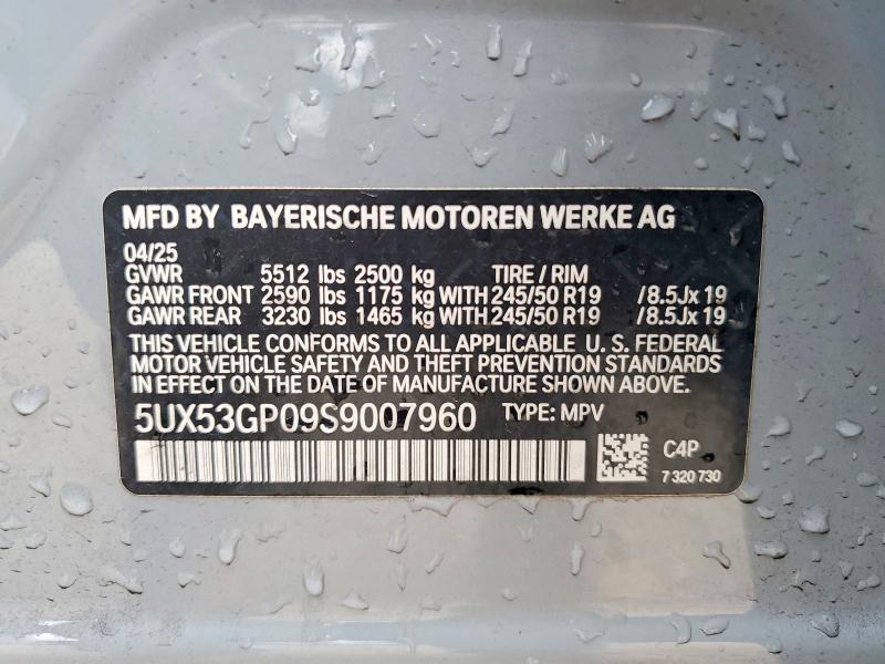 Aukcja sprzedaży 2025 Bmw X3, vin: 5UX53GP09S9007960, numer aukcji: 53412966