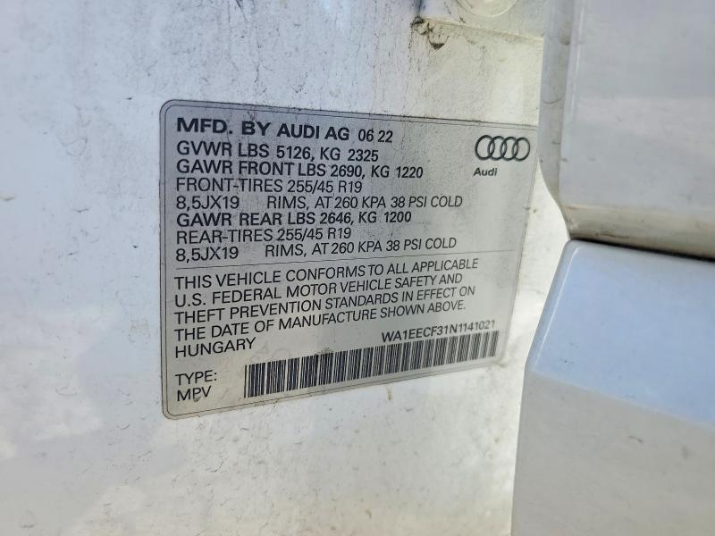 53222956 :رقم المزاد ، WA1EECF31N1141021 vin ، 2022 Audi Q3 مزاد بيع
