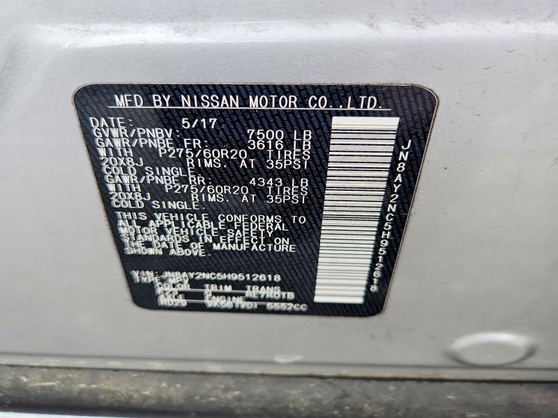Aukcja sprzedaży 2017 Nissan Armada, vin: JN8AY2NC5H9512618, numer aukcji: 52722576