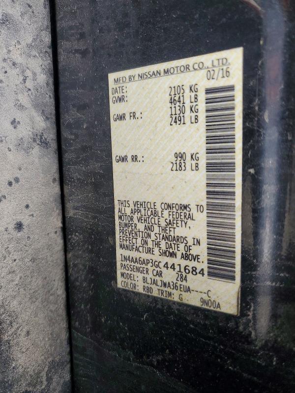 53934476 :رقم المزاد ، 1N4AA6AP3GC441684 vin ، 2016 Nissan Maxima مزاد بيع