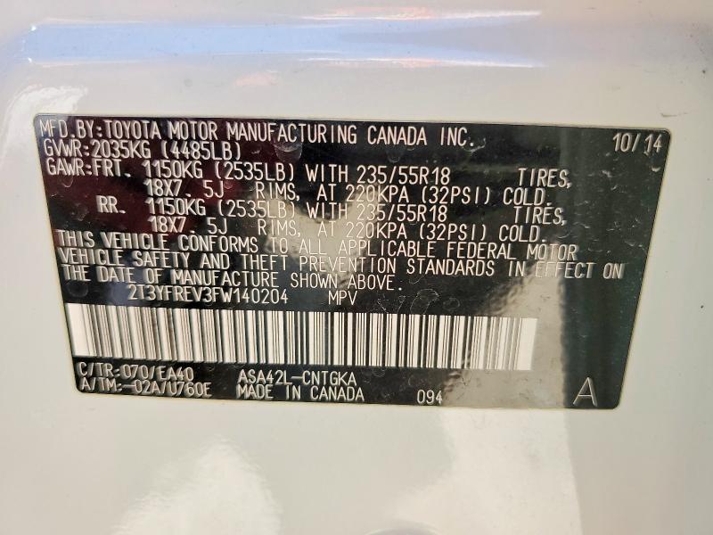 2015 Toyota Rav4 მანქანა იყიდება აუქციონზე, vin: 2T3YFREV3FW140204, აუქციონის ნომერი: 53290916