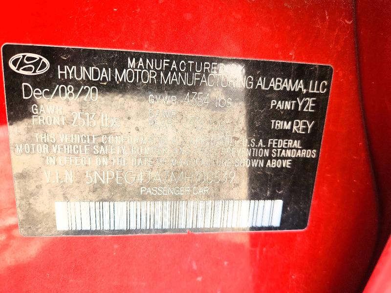 Aukcja sprzedaży 2021 Hyundai Sonata, vin: 5NPEG4JA7MH100539, numer aukcji: 51469996