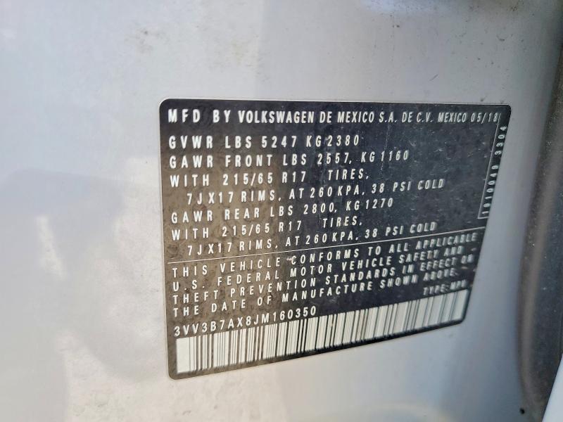 54313686 :رقم المزاد ، 3VV3B7AX8JM160350 vin ، 2018 Volkswagen Tiguan مزاد بيع