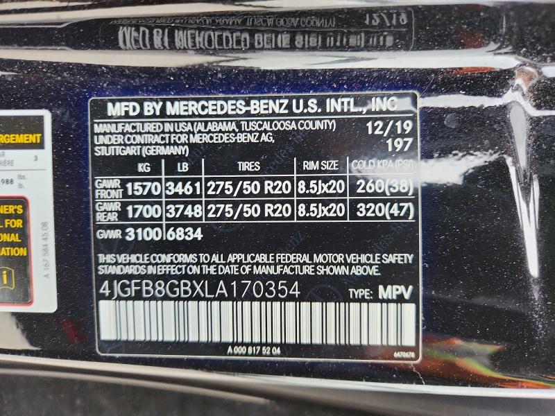 51251856 :رقم المزاد ، 4JGFB8GBXLA170354 vin ، 2020 Mercedes-benz Gle مزاد بيع