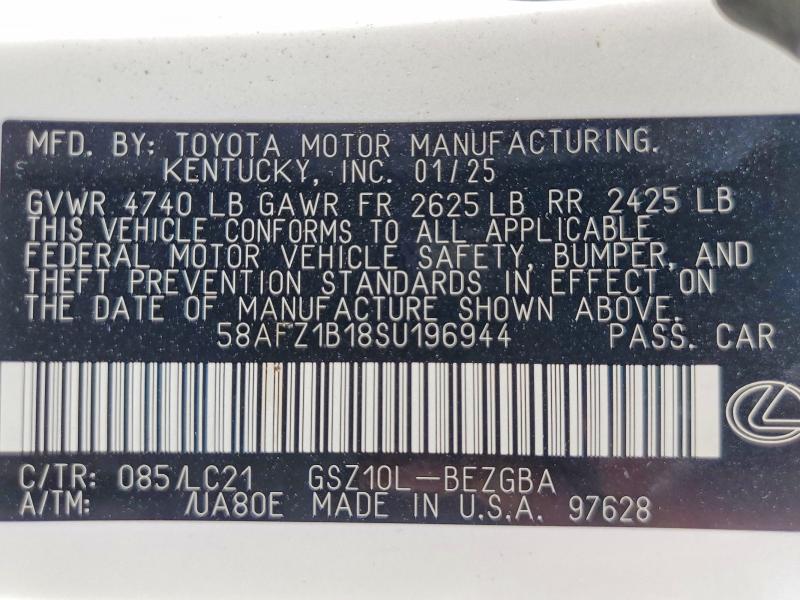 2025 Lexus Es 350 მანქანა იყიდება აუქციონზე, vin: 58AFZ1B18SU196944, აუქციონის ნომერი: 52883956