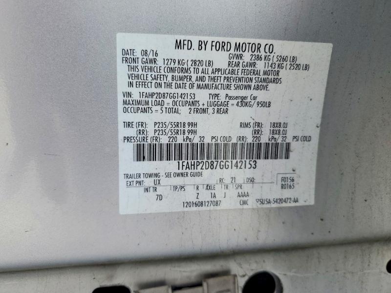 Aukcja sprzedaży 2016 Ford Taurus, vin: 1FAHP2D87GG142153, numer aukcji: 52094176