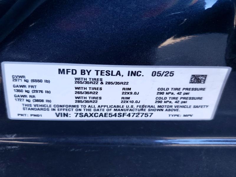 Aukcja sprzedaży 2025 Tesla Model X, vin: 7SAXCAE54SF472757, numer aukcji: 54532816