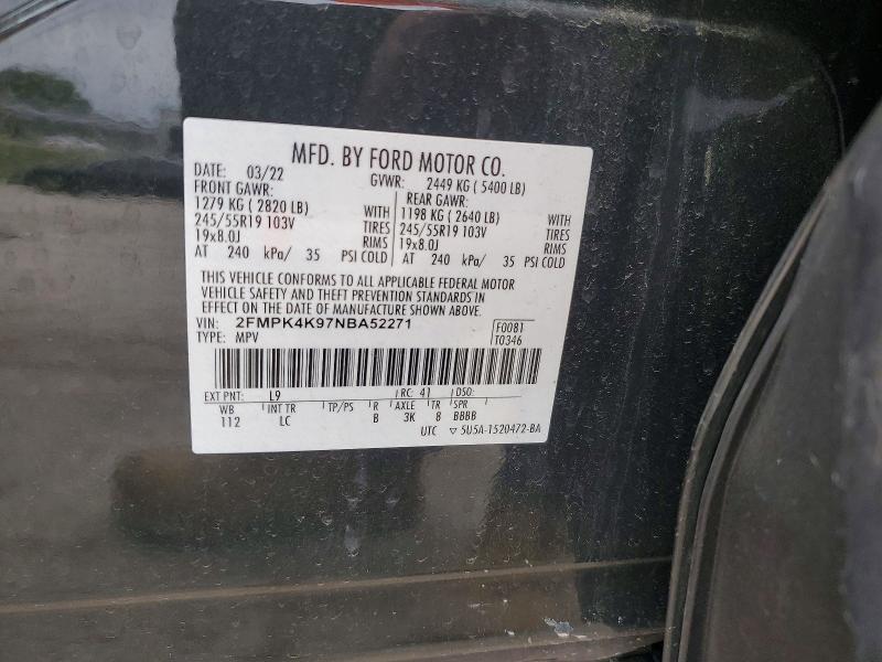 2022 Ford Edge მანქანა იყიდება აუქციონზე, vin: 2FMPK4K97NBA52271, აუქციონის ნომერი: 52831486