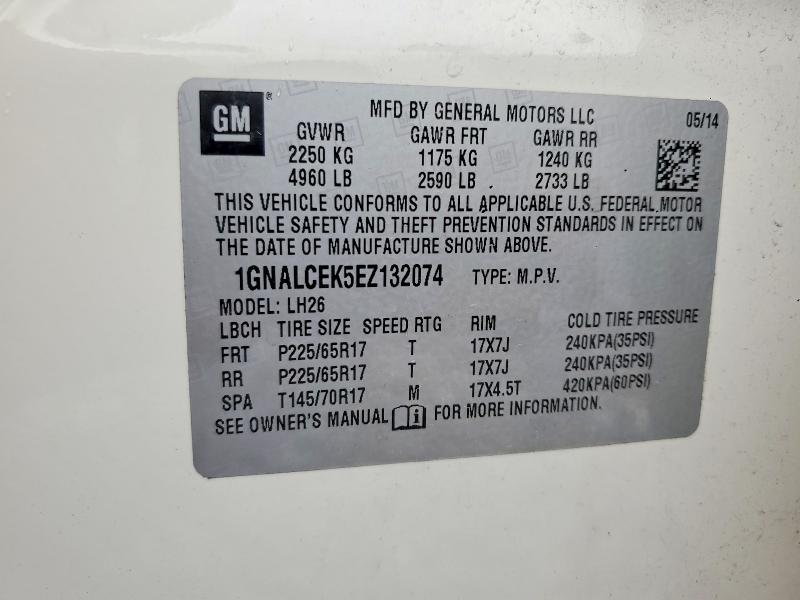 Продажа на аукционе авто 2014 Chevrolet Equinox, vin: 1GNALCEK5EZ132074, номер лота: 54433646