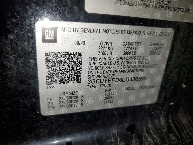 2020 Chevrolet Silverado მანქანა იყიდება აუქციონზე, vin: 3GCUYEED6LG436595, აუქციონის ნომერი: 52919096