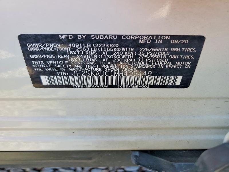 52231416 :رقم المزاد ، JF2SKAUC1MH405449 vin ، 2021 Subaru Forester مزاد بيع