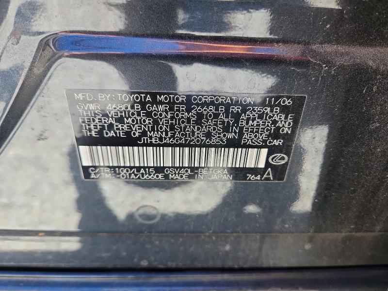 53394996 :رقم المزاد ، JTHBJ46G472076853 vin ، 2007 Lexus Es مزاد بيع