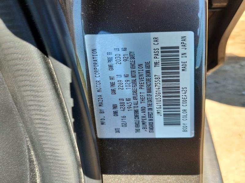 2016 Mazda 6 მანქანა იყიდება აუქციონზე, vin: JM1GJ1U53G1475587, აუქციონის ნომერი: 53805076