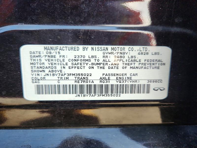 51894126 :رقم المزاد ، JN1BV7AP3FM355022 vin ، 2015 Infiniti Q50 مزاد بيع