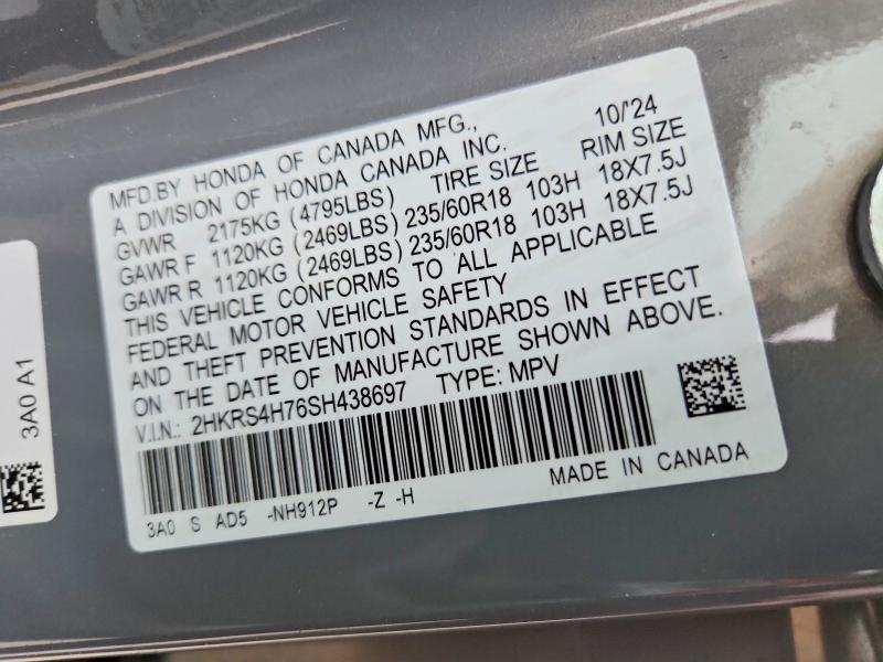 52182026 :رقم المزاد ، 2HKRS4H76SH438697 vin ، 2025 Honda Cr-v مزاد بيع
