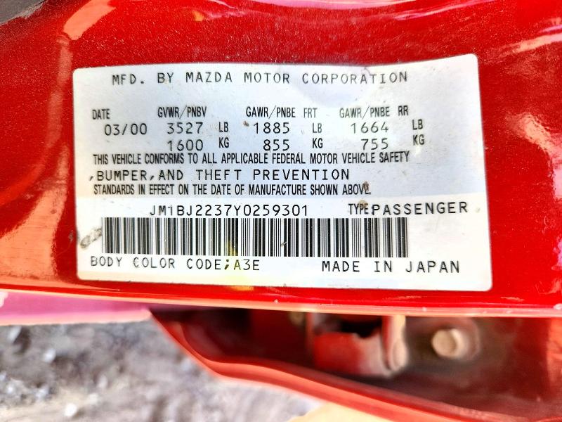 49006566 :رقم المزاد ، JM1BJ2237Y0259301 vin ، 2000 Mazda Protege مزاد بيع