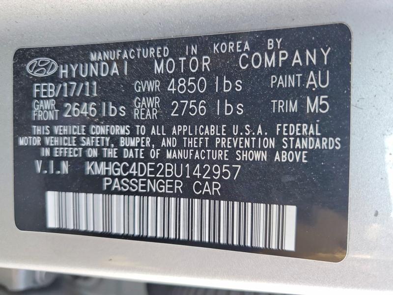 2011 Hyundai Genesis მანქანა იყიდება აუქციონზე, vin: KMHGC4DE2BU142957, აუქციონის ნომერი: 53792176