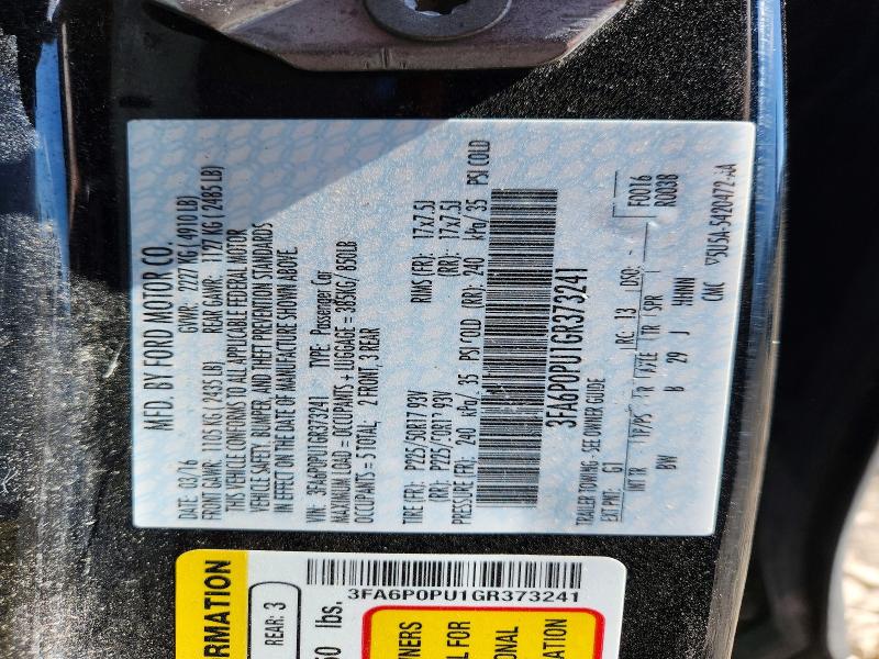 Продажа на аукционе авто 2016 Ford Fusion, vin: 3FA6P0PU1GR373241, номер лота: 54461936