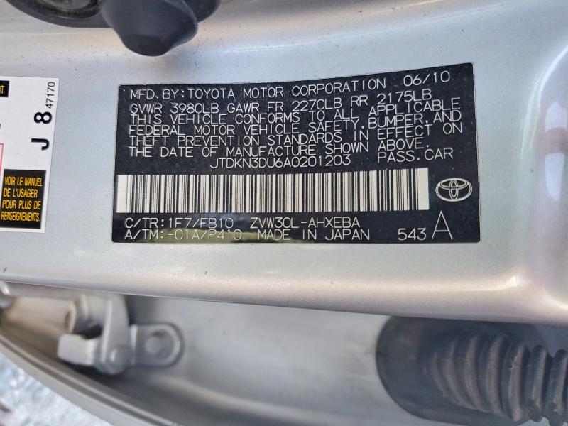 Aukcja sprzedaży 2010 Toyota Prius, vin: JTDKN3DU6A0201203, numer aukcji: 51859996