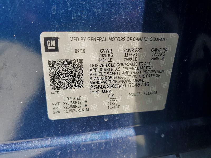 Aukcja sprzedaży 2020 Chevrolet Equinox, vin: 2GNAXKEV7L6148746, numer aukcji: 54370506