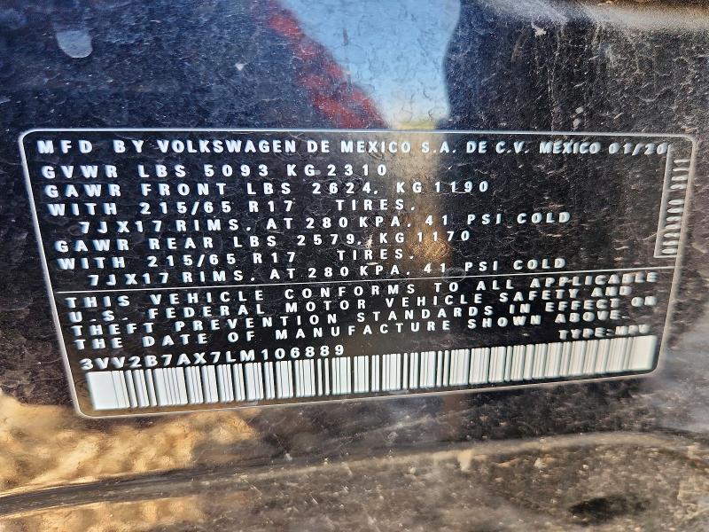 2020 Volkswagen Tiguan მანქანა იყიდება აუქციონზე, vin: 3VV2B7AX7LM106889, აუქციონის ნომერი: 52229906
