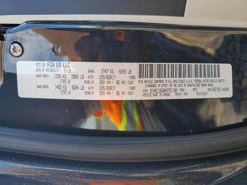 2019 Chrysler Pacifica მანქანა იყიდება აუქციონზე, vin: 2C4RC1BG8KR721190, აუქციონის ნომერი: 53255466