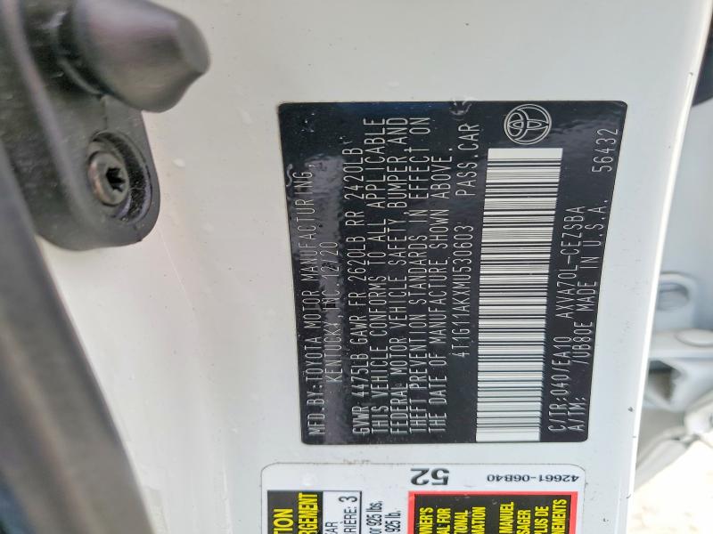 Продажа на аукционе авто 2021 Toyota Camry, vin: 4T1G11AKXMU530603, номер лота: 53445596