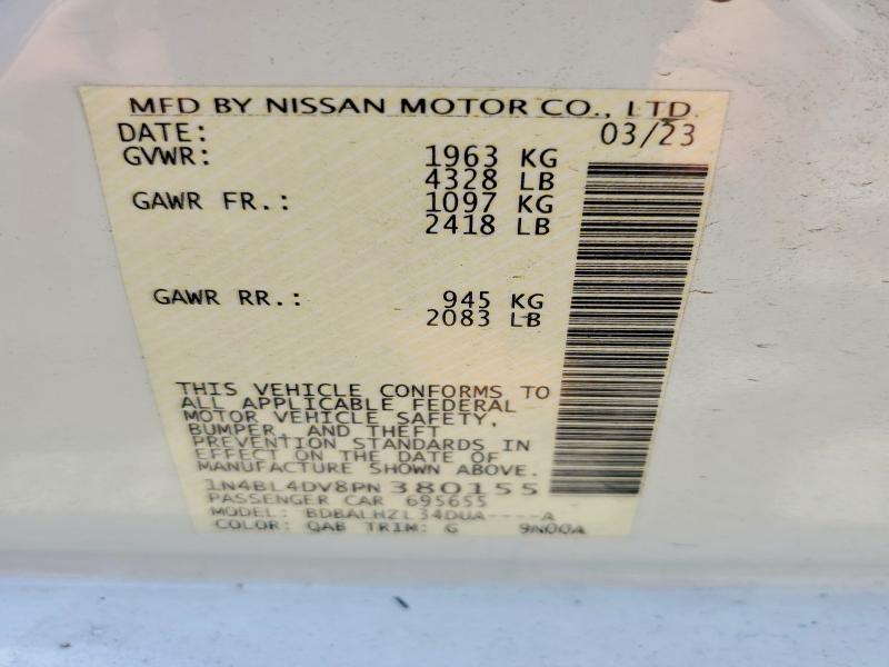 Продажа на аукционе авто 2023 Nissan Altima, vin: 1N4BL4DV8PN380155, номер лота: 52882636
