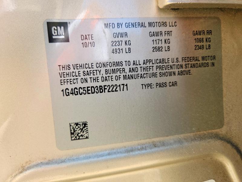 2011 Buick Lacrosse მანქანა იყიდება აუქციონზე, vin: 1G4GC5ED3BF222171, აუქციონის ნომერი: 79012665