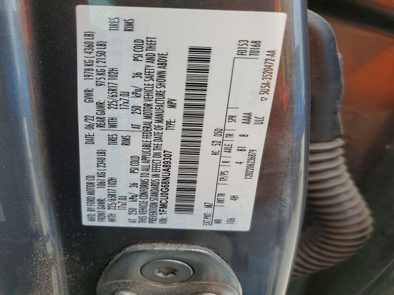 Aukcja sprzedaży 2022 Ford Escape, vin: 1FMCU0G68NUA89307, numer aukcji: 52100836