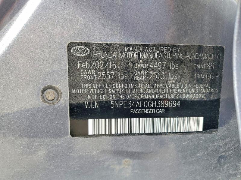 Aukcja sprzedaży 2016 Hyundai Sonata, vin: 5NPE34AF0GH389694, numer aukcji: 52891076