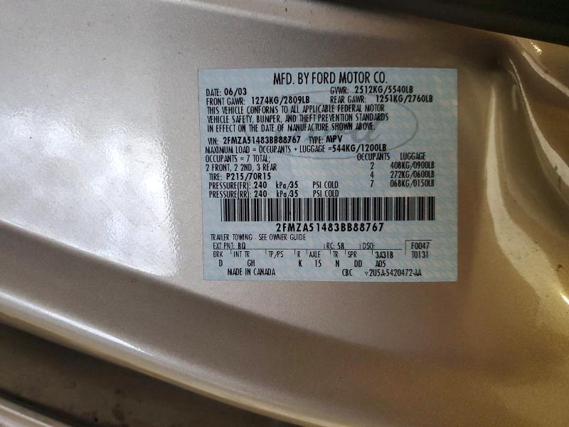 51884836 :رقم المزاد ، 2FMZA51483BB88767 vin ، 2003 Ford Windstar مزاد بيع
