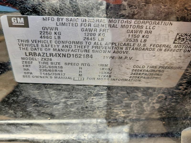 54205476 :رقم المزاد ، LRBAZLR4XND162184 vin ، 2022 Buick Envision مزاد بيع