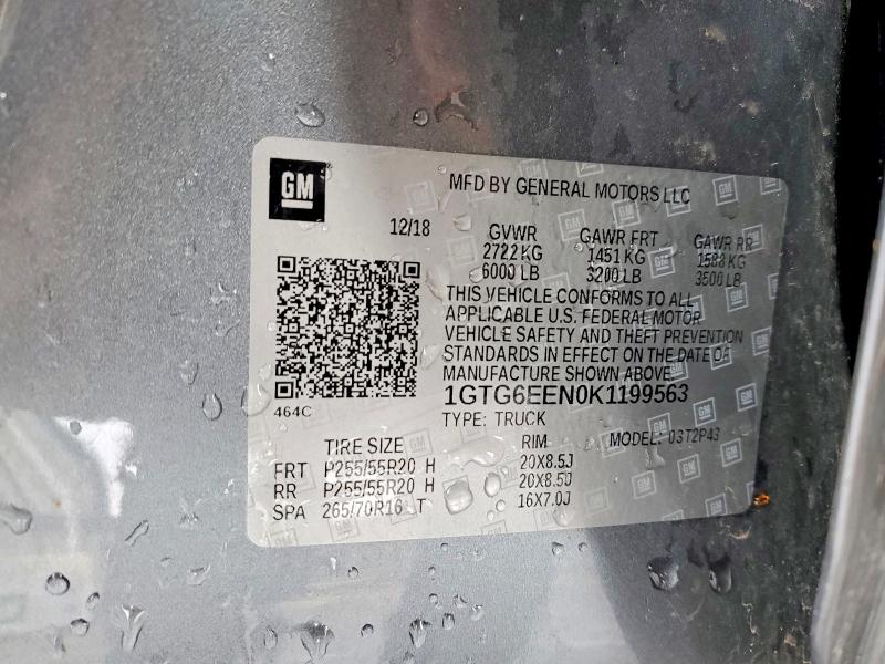 52334726 :رقم المزاد ، 1GTG6EEN0K1199563 vin ، 2019 Gmc Canyon مزاد بيع