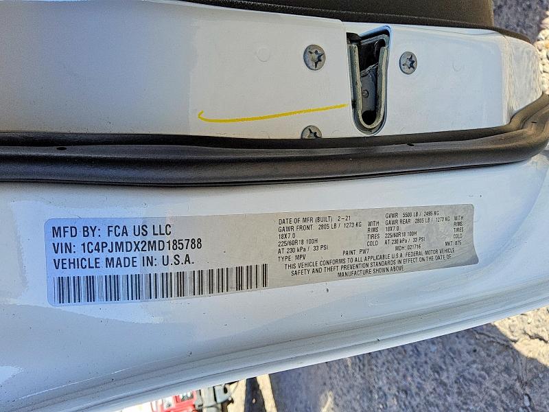 53700456 :رقم المزاد ، 1C4PJMDX2MD185788 vin ، 2021 Jeep Cherokee مزاد بيع