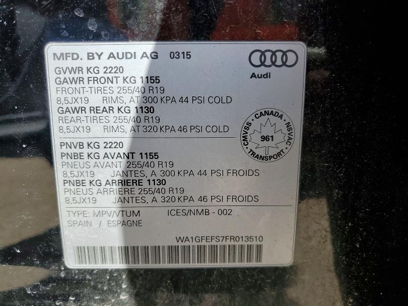 Auction sale of the 2015 Audi Q3, vin: WA1GFEFS7FR013510, lot number: 52516306
