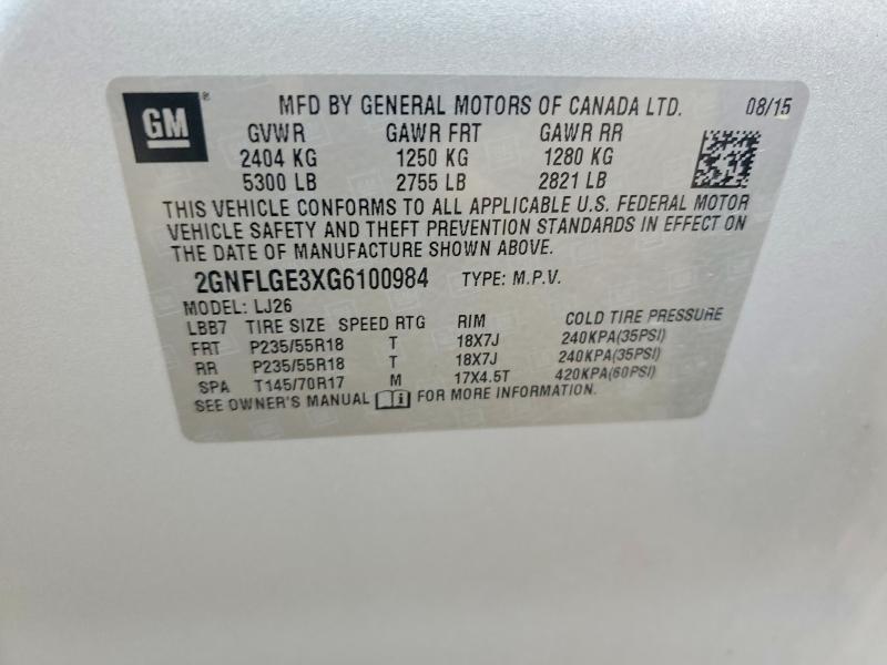 2016 Chevrolet Equinox მანქანა იყიდება აუქციონზე, vin: 2GNFLGE3XG6100984, აუქციონის ნომერი: 51084336