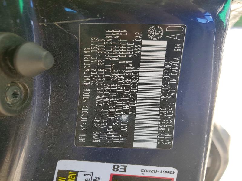 53786846 :رقم المزاد ، 2T1BU4EE4DC087017 vin ، 2013 Toyota Corolla مزاد بيع
