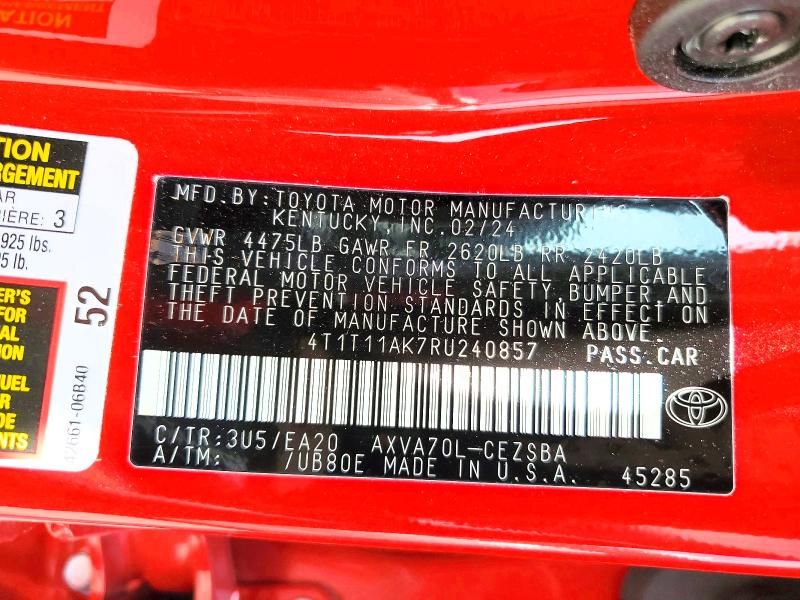 2024 Toyota Camry მანქანა იყიდება აუქციონზე, vin: 4T1T11AK7RU240857, აუქციონის ნომერი: 55376126