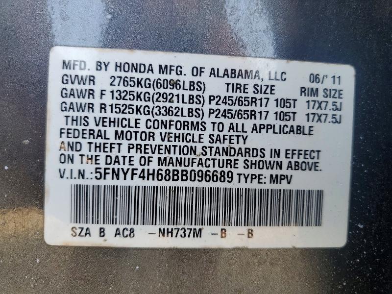 Продаж на аукціоні авто 2011 Honda Pilot, vin: 5FNYF4H68BB096689, номер лоту: 54133886