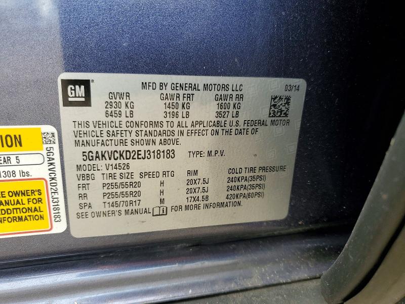 54619346 :رقم المزاد ، 5GAKVCKD2EJ318183 vin ، 2014 Buick Enclave مزاد بيع