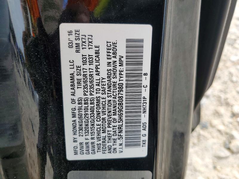 52487056 :رقم المزاد ، 5FNRL5H69GB087980 vin ، 2016 Honda Odyssey مزاد بيع