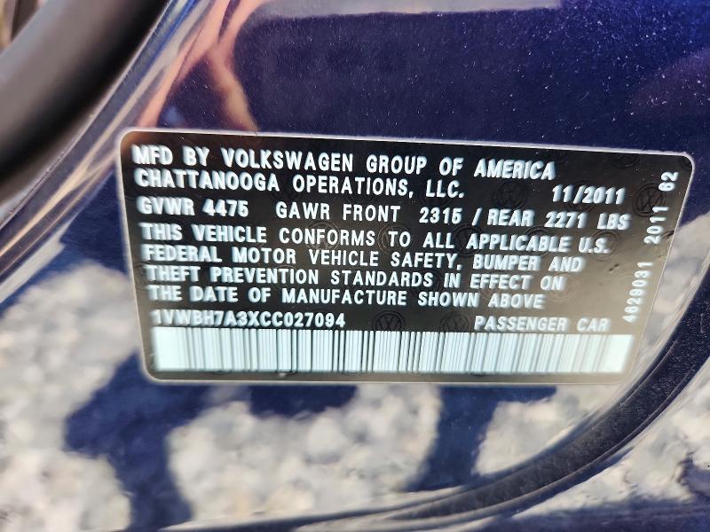 Aukcja sprzedaży 2012 Volkswagen Passat, vin: 1VWBH7A3XCC027094, numer aukcji: 54598616