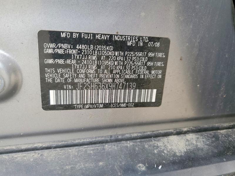 54704046 :رقم المزاد ، JF2SH636X9H747139 vin ، 2009 Subaru Forester مزاد بيع