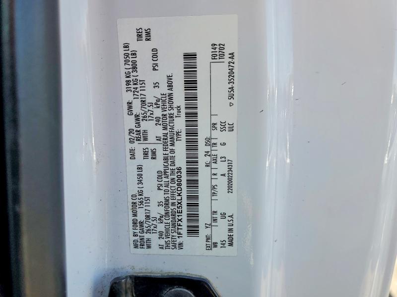 Aukcja sprzedaży 2020 Ford F150, vin: 1FTFX1E5XLKD80036, numer aukcji: 52088566