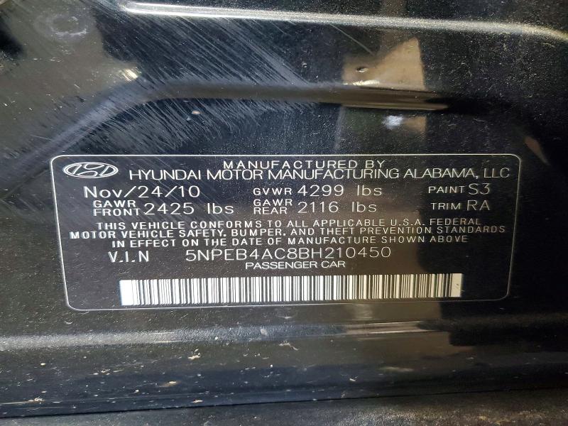 52393316 :رقم المزاد ، 5NPEB4AC8BH210450 vin ، 2011 Hyundai Sonata مزاد بيع